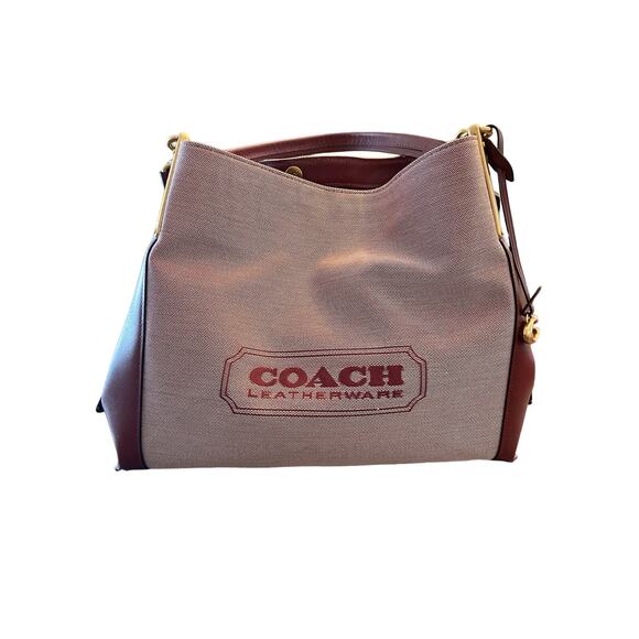 Coach Jacquard Dalton 31 Shoulder Bag Handbag Purse Coach Badge Brass/Wine Multi - Picture 3 of 13